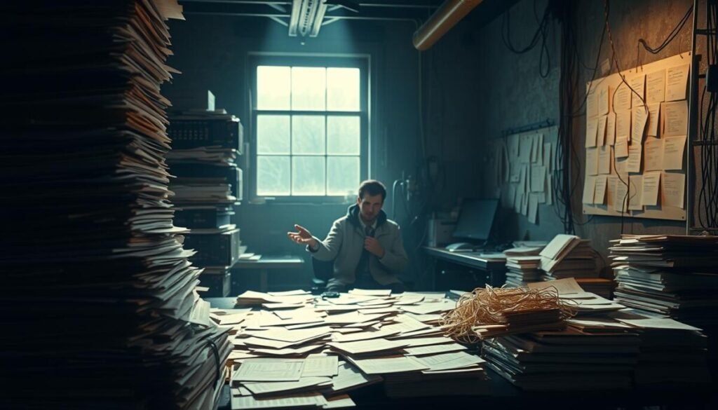 A challenging taxonomy creation process unfolding in a dimly lit, grunge-inspired workshop setting. In the foreground, a towering stack of disorganized data sheets and folders symbolizes the chaos of information overload. In the middle ground, a lone data scientist scrutinizes a jumble of index cards, meticulously mapping out complex relationships and hierarchies. Shadows play across the scene, casting an air of introspection and uncertainty. The background reveals a tangle of wires and cables, hinting at the technological complexities involved. Soft, dramatic lighting creates an atmosphere of deep contemplation, underscoring the intellectual rigor required to tackle this formidable generative taxonomy creation challenge. A challenging taxonomy creation process unfolding in a dimly lit, grunge-inspired workshop setting. In the foreground, a towering stack of disorganized data sheets and folders symbolizes the chaos of information overload. In the middle ground, a lone data scientist scrutinizes a jumble of index cards, meticulously mapping out complex relationships and hierarchies. Shadows play across the scene, casting an air of introspection and uncertainty. The background reveals a tangle of wires and cables, hinting at the technological complexities involved. Soft, dramatic lighting creates an atmosphere of deep contemplation, underscoring the intellectual rigor required to tackle this formidable generative taxonomy creation challenge.