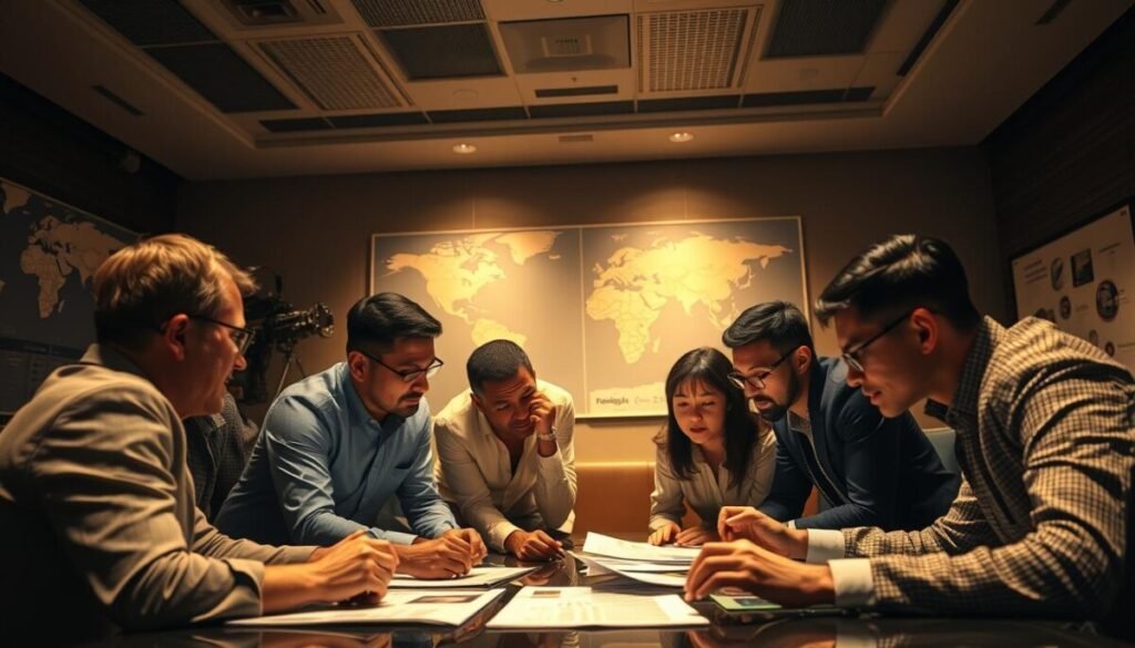A dimly lit conference room, the walls adorned with world maps and glossy presentation boards. In the foreground, a cluster of executives from diverse backgrounds lean over a table, engaged in a lively discussion. The mood is one of focused collaboration, as they pore over case studies and data visualizations, exploring the intricacies of multilingual linking strategies. Warm, directional lighting casts a soft glow, highlighting the details of their expressions and the intricate patterns of their clothing. The overall atmosphere conveys a sense of professional expertise, problem-solving, and a shared commitment to unlocking the potential of multilingual digital experiences. A dimly lit conference room, the walls adorned with world maps and glossy presentation boards. In the foreground, a cluster of executives from diverse backgrounds lean over a table, engaged in a lively discussion. The mood is one of focused collaboration, as they pore over case studies and data visualizations, exploring the intricacies of multilingual linking strategies. Warm, directional lighting casts a soft glow, highlighting the details of their expressions and the intricate patterns of their clothing. The overall atmosphere conveys a sense of professional expertise, problem-solving, and a shared commitment to unlocking the potential of multilingual digital experiences.