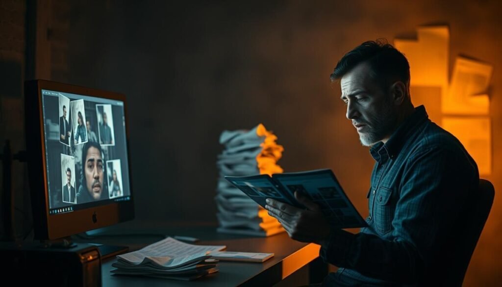 A dimly lit office with a flickering computer screen casting an eerie glow. In the foreground, a frustrated designer examines a series of AI-generated images, their expressions conveying a sense of disappointment and bewilderment. The middle ground features a towering stack of crumpled paper, a metaphor for the challenges in achieving consistent content quality with AI. The background is hazy, with shadows and distorted shapes, hinting at the complexities and uncertainties inherent in the field of AI-generated content. The lighting is dramatic, creating a moody and contemplative atmosphere that reflects the weight of the subject matter. A dimly lit office with a flickering computer screen casting an eerie glow. In the foreground, a frustrated designer examines a series of AI-generated images, their expressions conveying a sense of disappointment and bewilderment. The middle ground features a towering stack of crumpled paper, a metaphor for the challenges in achieving consistent content quality with AI. The background is hazy, with shadows and distorted shapes, hinting at the complexities and uncertainties inherent in the field of AI-generated content. The lighting is dramatic, creating a moody and contemplative atmosphere that reflects the weight of the subject matter.