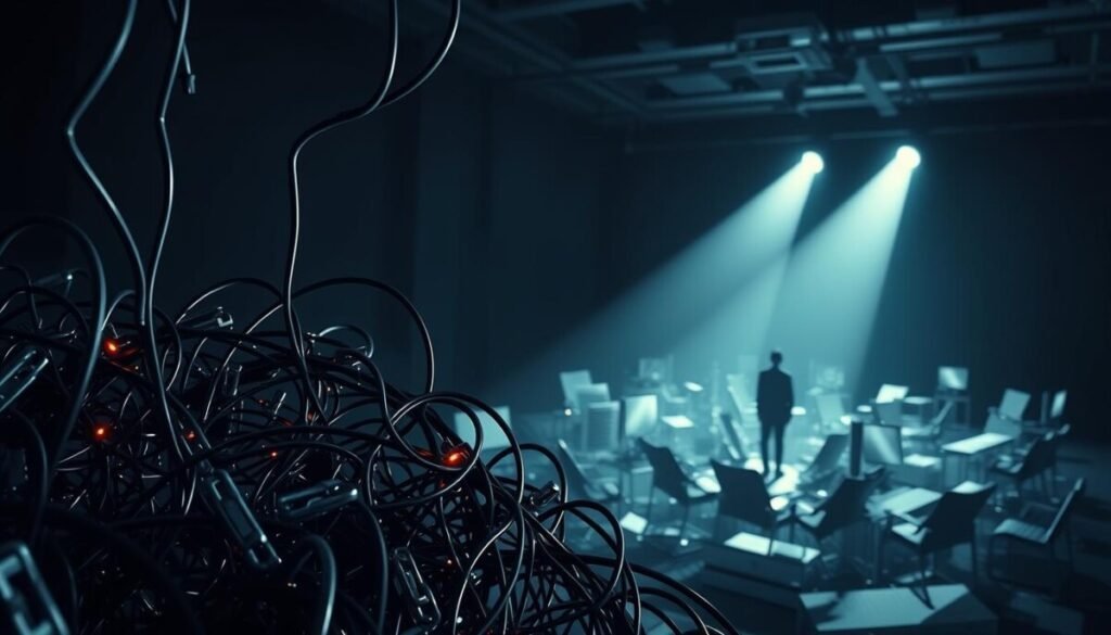 A dynamic, hyper-realistic scene depicting common internal linking mistakes. In the foreground, a tangled web of hyperlinks and broken connections, symbolizing the pitfalls of improper internal linking. The middle ground features a confused user navigating a maze of irrelevant content, unable to find the desired information. In the background, a gloomy, dimly lit environment represents the negative impact of these mistakes on user experience and search engine optimization. Dramatic lighting casts long shadows, creating a sense of unease and complexity. The overall composition conveys the importance of careful internal linking strategies to guide users seamlessly through a website. A dynamic, hyper-realistic scene depicting common internal linking mistakes. In the foreground, a tangled web of hyperlinks and broken connections, symbolizing the pitfalls of improper internal linking. The middle ground features a confused user navigating a maze of irrelevant content, unable to find the desired information. In the background, a gloomy, dimly lit environment represents the negative impact of these mistakes on user experience and search engine optimization. Dramatic lighting casts long shadows, creating a sense of unease and complexity. The overall composition conveys the importance of careful internal linking strategies to guide users seamlessly through a website.