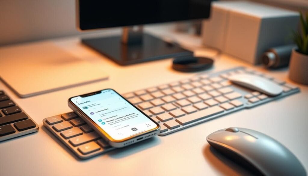 A hyper-realistic office desk, with a smartphone, keyboard, and mouse prominently displayed. The desk is well-lit, with soft, diffused lighting from above, casting a warm glow on the scene. The smartphone's screen shows a scheduling interface for social media posts, with a calendar and various options for timing the tweets. The desk is organized and minimalist, with a clean, modern aesthetic. The overall mood is one of productivity and focus, reflecting the difficulties of scheduling tweets on a mobile device. A hyper-realistic office desk, with a smartphone, keyboard, and mouse prominently displayed. The desk is well-lit, with soft, diffused lighting from above, casting a warm glow on the scene. The smartphone's screen shows a scheduling interface for social media posts, with a calendar and various options for timing the tweets. The desk is organized and minimalist, with a clean, modern aesthetic. The overall mood is one of productivity and focus, reflecting the difficulties of scheduling tweets on a mobile device.