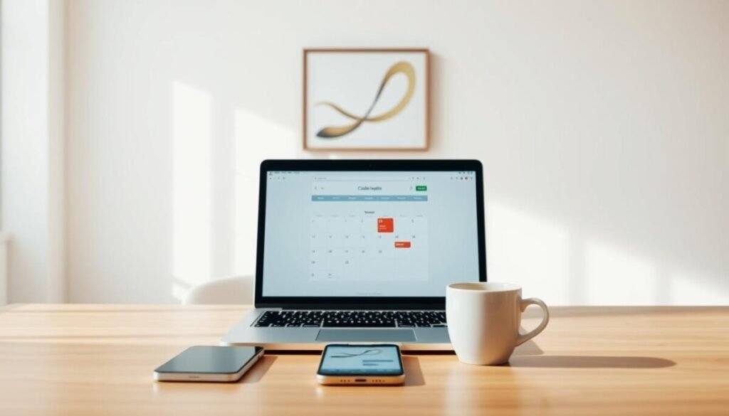 A modern, minimalist office desk set against a bright, airy backdrop. In the foreground, a laptop, smartphone, and cup of coffee sit neatly arranged, symbolizing the tools for scheduling tweets. The middle ground features a calendar app open on the laptop screen, showcasing the scheduling process. The background offers a clean, white wall accented with a single, tasteful piece of abstract art, creating a professional, productive atmosphere. Soft, natural lighting casts a warm glow over the scene, enhancing the sense of focus and organization. The overall composition conveys the step-by-step process of scheduling Twitter posts in an efficient, visually appealing manner.