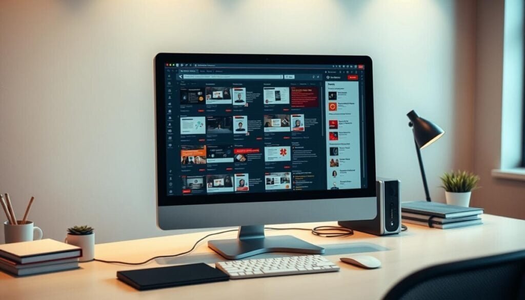 A modern office desk with a computer monitor displaying a web browser. The screen shows a grid of website pages, with some pages highlighted in red, indicating orphan pages that are not properly linked to the main site structure. The desk is well-lit, with a warm, neutral color palette. The lighting creates a sense of focus and attention on the task at hand. The angle of the shot is slightly elevated, giving a bird's-eye view of the desk and computer setup, emphasizing the organized and professional nature of the work environment. A modern office desk with a computer monitor displaying a web browser. The screen shows a grid of website pages, with some pages highlighted in red, indicating orphan pages that are not properly linked to the main site structure. The desk is well-lit, with a warm, neutral color palette. The lighting creates a sense of focus and attention on the task at hand. The angle of the shot is slightly elevated, giving a bird's-eye view of the desk and computer setup, emphasizing the organized and professional nature of the work environment.