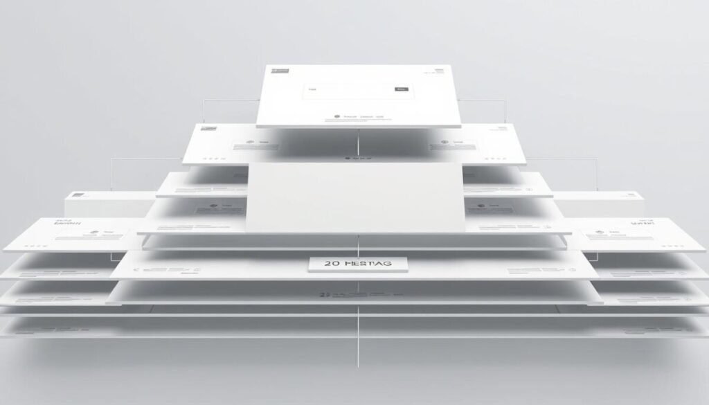 A multi-tiered, hierarchical website structure with a central main page surrounded by interconnected sub-pages, creating a pyramid-like visual. The layout is clean, modern, and minimalist, with sharply defined sections and navigation elements. The overall aesthetic is sleek and professional, using a muted color palette of grays, whites, and subtle blues to convey a sense of order and efficiency. The image is captured from a slightly elevated angle, providing a comprehensive view of the site's organization and flow. Crisp, high-resolution textures and materials, such as glass, metal, and smooth surfaces, contribute to a hyper-realistic and visually compelling depiction of the site's architecture. A multi-tiered, hierarchical website structure with a central main page surrounded by interconnected sub-pages, creating a pyramid-like visual. The layout is clean, modern, and minimalist, with sharply defined sections and navigation elements. The overall aesthetic is sleek and professional, using a muted color palette of grays, whites, and subtle blues to convey a sense of order and efficiency. The image is captured from a slightly elevated angle, providing a comprehensive view of the site's organization and flow. Crisp, high-resolution textures and materials, such as glass, metal, and smooth surfaces, contribute to a hyper-realistic and visually compelling depiction of the site's architecture.