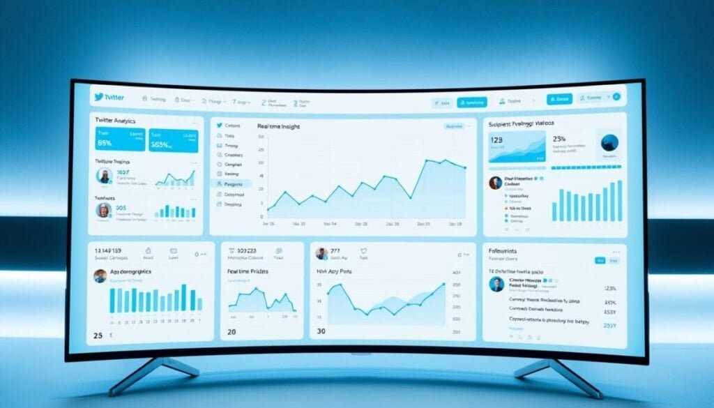 A sleek, modern Twitter analytics dashboard featuring a large central graph displaying key metrics, surrounded by smaller panels showcasing real-time insights, follower demographics, and scheduled posts. The interface is clean and intuitive, with a minimalist color palette of blues and grays. Soft, diffused lighting casts a professional, polished atmosphere. The dashboard is displayed on a high-resolution, curved ultrawide monitor, capturing the essence of a powerful, data-driven Twitter management tool. A sleek, modern Twitter analytics dashboard featuring a large central graph displaying key metrics, surrounded by smaller panels showcasing real-time insights, follower demographics, and scheduled posts. The interface is clean and intuitive, with a minimalist color palette of blues and grays. Soft, diffused lighting casts a professional, polished atmosphere. The dashboard is displayed on a high-resolution, curved ultrawide monitor, capturing the essence of a powerful, data-driven Twitter management tool.