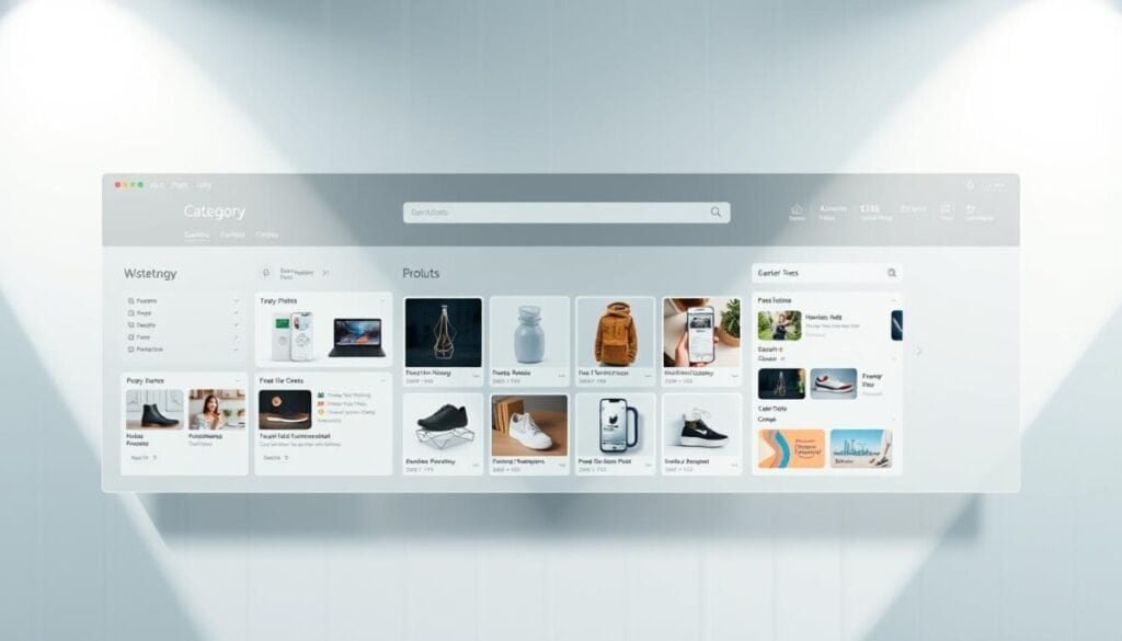 Hyper realistic photos of a well-organized category page layout. Sleek and modern interface with clean typography, intuitive navigation, and prominent product images. The middle ground features a grid of category thumbnails, strategically arranged to guide the user's exploration. In the background, a subtle gradient or abstract pattern provides a sophisticated, minimalist ambiance. Soft, directional lighting casts subtle shadows, enhancing the depth and dimensionality of the design elements. The overall mood is one of efficiency, clarity, and a refined user experience tailored for effortless content discovery. Hyper realistic photos of a well-organized category page layout. Sleek and modern interface with clean typography, intuitive navigation, and prominent product images. The middle ground features a grid of category thumbnails, strategically arranged to guide the user's exploration. In the background, a subtle gradient or abstract pattern provides a sophisticated, minimalist ambiance. Soft, directional lighting casts subtle shadows, enhancing the depth and dimensionality of the design elements. The overall mood is one of efficiency, clarity, and a refined user experience tailored for effortless content discovery.