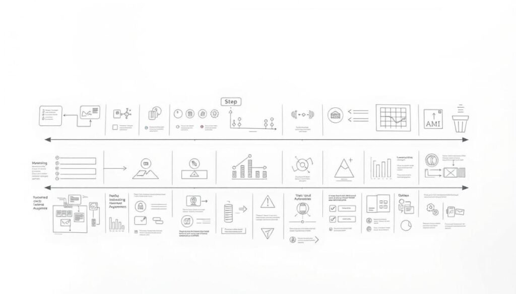 Step-by-step guide to implementing automation, depicted as a series of clear, concise diagrams and infographics on a clean white background, illuminated by soft, directional lighting. The foreground features neatly organized flowcharts, timelines, and decision trees, demonstrating the logical progression of the automation process. In the middle ground, abstract shapes and icons symbolize the various components and systems involved. The background subtly suggests the broader context, with muted grids, graphs, and data visualizations hinting at the analytical and technical nature of the subject matter. The overall tone is informative, accessible, and visually engaging, guiding the viewer through the key steps of the automation implementation. Step-by-step guide to implementing automation, depicted as a series of clear, concise diagrams and infographics on a clean white background, illuminated by soft, directional lighting. The foreground features neatly organized flowcharts, timelines, and decision trees, demonstrating the logical progression of the automation process. In the middle ground, abstract shapes and icons symbolize the various components and systems involved. The background subtly suggests the broader context, with muted grids, graphs, and data visualizations hinting at the analytical and technical nature of the subject matter. The overall tone is informative, accessible, and visually engaging, guiding the viewer through the key steps of the automation implementation.