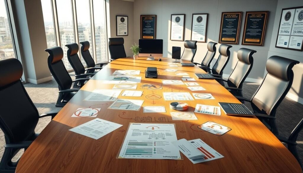 a hyper realistic, high definition photograph of a board room table with multiple desktop computers and laptops, representing internal linking best practices for enterprise websites. The table is surrounded by ergonomic office chairs, and the room has large windows that let in natural light, creating a bright and airy atmosphere. On the table, there are various diagrams, charts, and documents outlining internal linking strategies, including arrows, flow charts, and data visualizations. The walls are adorned with framed award certificates and posters highlighting the company's achievements in search engine optimization and web development. The scene conveys a sense of professionalism, collaboration, and attention to detail in the pursuit of effective internal linking for an enterprise-level website. a hyper realistic, high definition photograph of a board room table with multiple desktop computers and laptops, representing internal linking best practices for enterprise websites. The table is surrounded by ergonomic office chairs, and the room has large windows that let in natural light, creating a bright and airy atmosphere. On the table, there are various diagrams, charts, and documents outlining internal linking strategies, including arrows, flow charts, and data visualizations. The walls are adorned with framed award certificates and posters highlighting the company's achievements in search engine optimization and web development. The scene conveys a sense of professionalism, collaboration, and attention to detail in the pursuit of effective internal linking for an enterprise-level website.