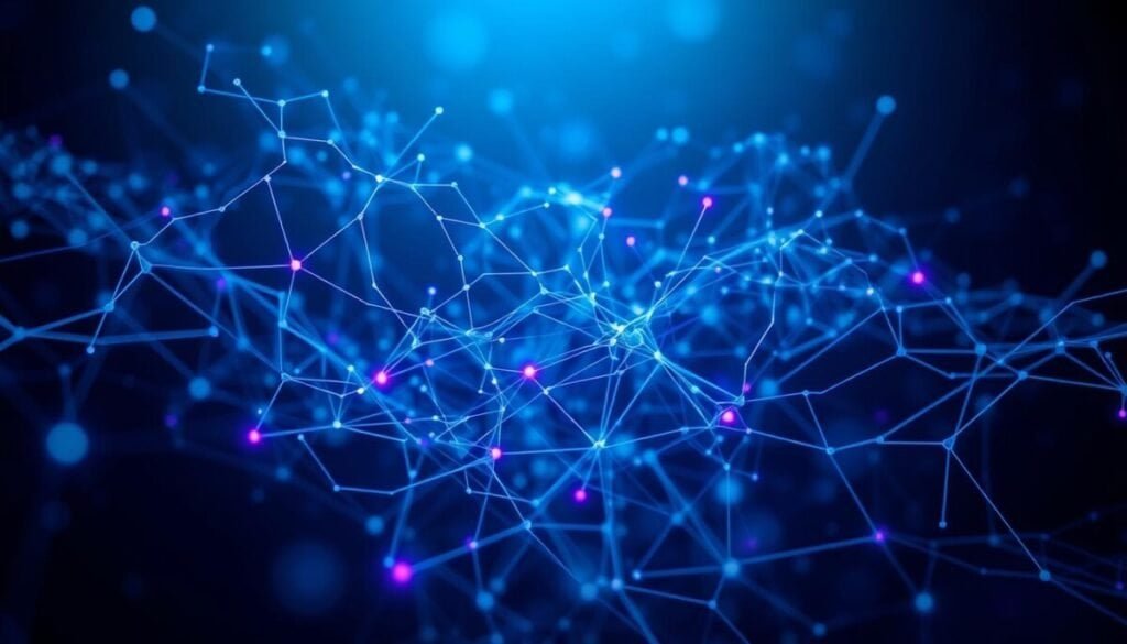 a hyper realistic photographic image of a futuristic neural network visualization, featuring a complex web of interconnected nodes and lines in shades of blue and purple, set against a dark and atmospheric background with dramatic lighting and depth of field effects to create a sense of depth and scale. The network appears to be processing large amounts of data, with lines and nodes pulsing and shifting in response to the flow of information. The overall scene conveys a sense of the dynamic and ever-evolving nature of natural language processing, hinting at the potential for new discoveries and breakthroughs in the field. a hyper realistic photographic image of a futuristic neural network visualization, featuring a complex web of interconnected nodes and lines in shades of blue and purple, set against a dark and atmospheric background with dramatic lighting and depth of field effects to create a sense of depth and scale. The network appears to be processing large amounts of data, with lines and nodes pulsing and shifting in response to the flow of information. The overall scene conveys a sense of the dynamic and ever-evolving nature of natural language processing, hinting at the potential for new discoveries and breakthroughs in the field.