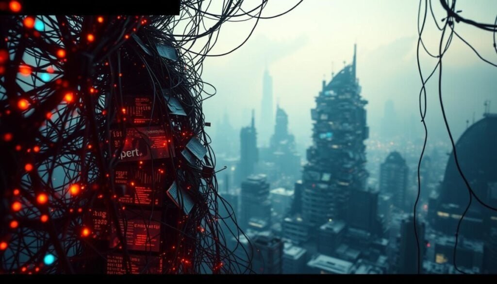 A complex digital network of algorithms, filters, and content moderation systems, casting an intricate web of challenges. In the foreground, a tangle of data streams and code fragments, representing the intricacies of content filtering. The middle ground features a towering stack of user-generated content, symbolizing the sheer volume and diversity that must be processed. In the background, a hazy, techno-dystopian landscape, hinting at the unseen forces and hidden biases that shape the platform's content curation. Dramatic lighting emphasizes the gravity of the issues, while a shallow depth of field directs the viewer's attention to the central narrative. Hyper realistic photographic quality lends an air of authenticity to this complex, multi-layered depiction of content filtering challenges.