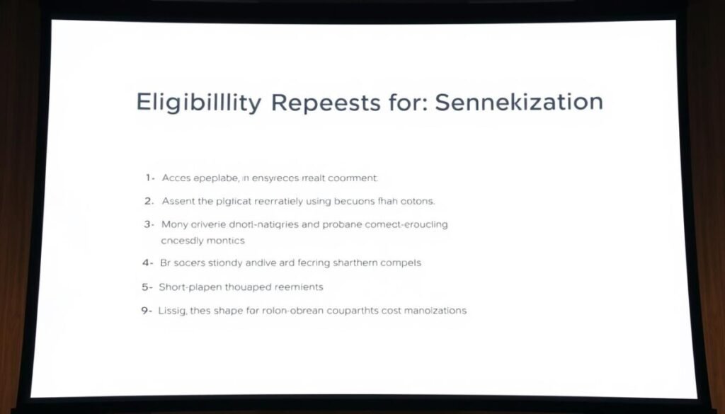 A crisp, clean, hyper-realistic photograph depicting the "Eligibility Requirements for Shorts Monetization" on a professional presentation slide. The slide has a minimalist design with a neutral background, showcasing the key criteria in a clear, concise manner. The layout is balanced, with ample whitespace and well-organized bullet points. The text is rendered in a legible, modern font, ensuring readability. Subtle lighting from the top-left illuminates the slide, creating depth and dimensionality. The camera angle is slightly elevated, giving a sense of authority and professionalism to the overall scene.