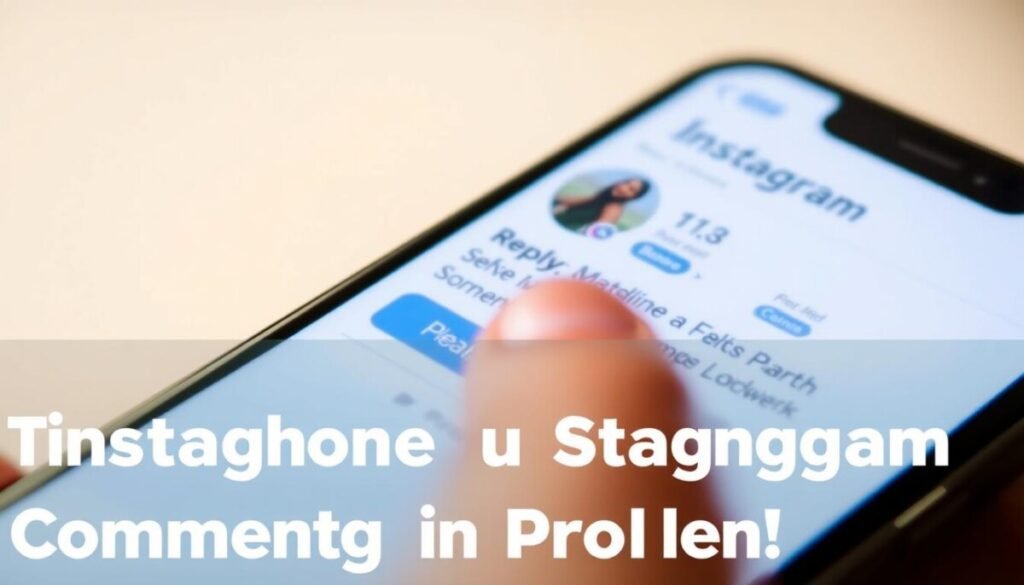 A crisp, close-up view of a smartphone screen displaying the Instagram app's interface. The foreground features the comment section, with a user's thumb hovering over the "Reply" button, conveying a sense of frustration and the need to address a commenting issue. The middle ground showcases the Instagram app's overall layout, with a clean, minimalist design. The background subtly blurs, placing the focus on the comment section and the user's interaction. Soft, diffused lighting creates a warm, inviting atmosphere, complementing the sleek, modern aesthetic of the device. The overall scene captures the essence of troubleshooting an Instagram commenting problem in a visually compelling manner.