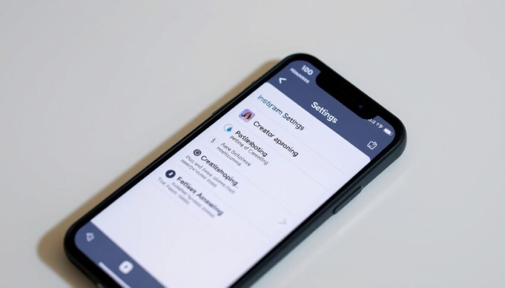 A detailed and technically proficient image of "Instagram bonus troubleshooting". A well-lit, high-resolution close-up view of a smartphone screen displaying the Instagram app's settings menu, with the "Creator Bonus" section highlighted. The screen is set against a clean, minimalist background, with soft shadows and subtle highlights emphasizing the device's shape and materials. The composition draws the viewer's eye to the specific troubleshooting options and settings related to the creator bonus, conveying a sense of focus and problem-solving. The overall mood is one of calm, professional clarity, reflecting the informative nature of the image's purpose.