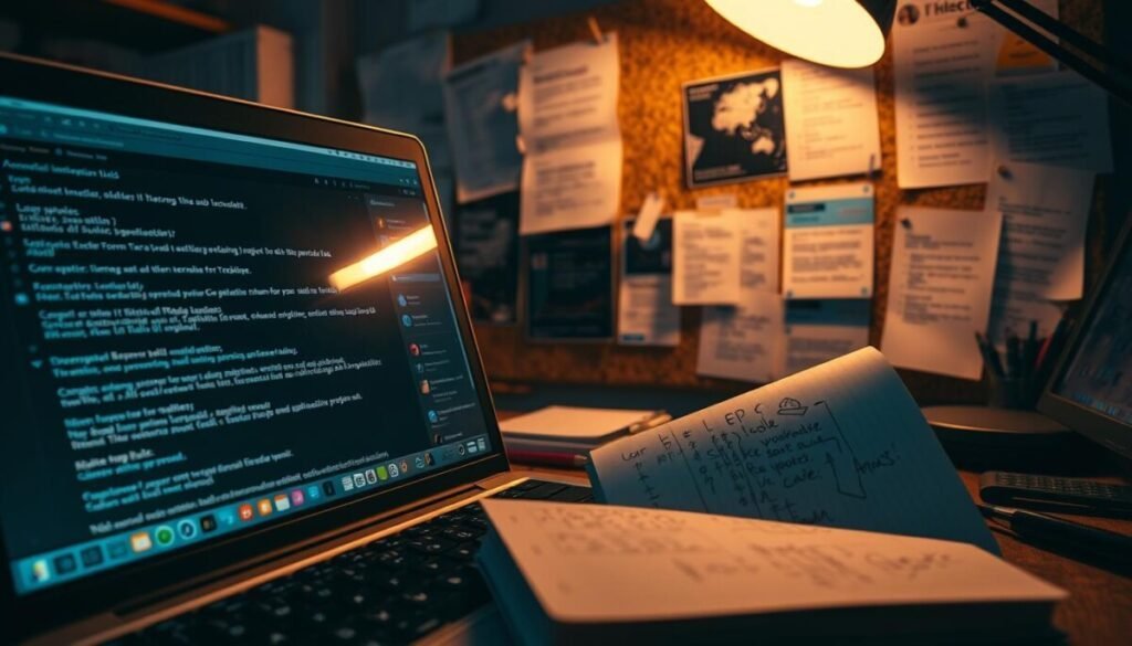 A highly detailed, hyper-realistic photograph of a workspace displaying various troubleshooting steps for social media platforms. In the foreground, a laptop screen shows a diagnostics page with error messages and system logs. In the middle ground, an open notebook displays handwritten notes and diagrams. In the background, a corkboard is pinned with screenshots, error reports, and technical documentation. The scene is bathed in warm, directional lighting from a desk lamp, creating dramatic shadows and highlighting the textures of the materials. The overall atmosphere conveys a sense of focused problem-solving and technical expertise. A highly detailed, hyper-realistic photograph of a workspace displaying various troubleshooting steps for social media platforms. In the foreground, a laptop screen shows a diagnostics page with error messages and system logs. In the middle ground, an open notebook displays handwritten notes and diagrams. In the background, a corkboard is pinned with screenshots, error reports, and technical documentation. The scene is bathed in warm, directional lighting from a desk lamp, creating dramatic shadows and highlighting the textures of the materials. The overall atmosphere conveys a sense of focused problem-solving and technical expertise.