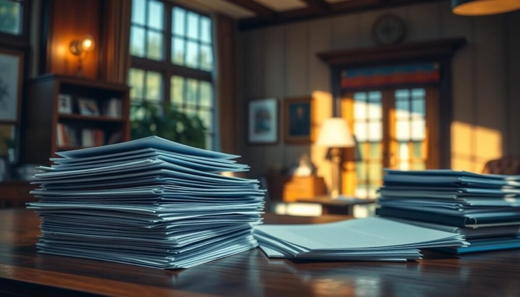 A professional and visually compelling presentation of evidence for an appeal, captured in a hyper-realistic photographic style. In the foreground, a meticulously organized stack of documents, files, and supporting materials, arranged with an eye for detail. The middle ground features a sturdy wooden desk, its surface illuminated by a combination of warm task lighting and natural sunlight streaming through large windows. In the background, a tastefully decorated office space, exuding an atmosphere of authority and credibility. The overall scene conveys a sense of determination, diligence, and a steadfast commitment to building a compelling case. A professional and visually compelling presentation of evidence for an appeal, captured in a hyper-realistic photographic style. In the foreground, a meticulously organized stack of documents, files, and supporting materials, arranged with an eye for detail. The middle ground features a sturdy wooden desk, its surface illuminated by a combination of warm task lighting and natural sunlight streaming through large windows. In the background, a tastefully decorated office space, exuding an atmosphere of authority and credibility. The overall scene conveys a sense of determination, diligence, and a steadfast commitment to building a compelling case.