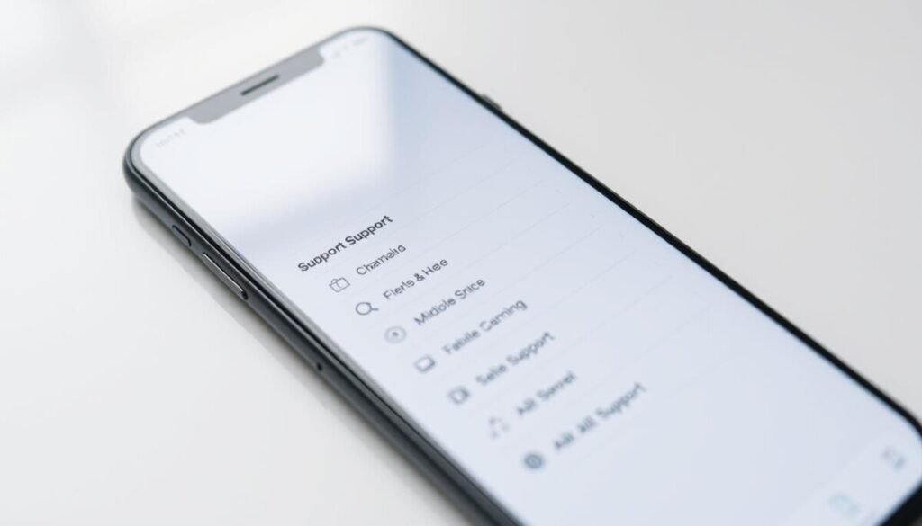 A sleek, modern TikTok support menu navigation displayed on a high-resolution smartphone screen. The interface features a clean, minimalist design with intuitive icons and a streamlined layout. The background is a soft, muted gradient that subtly reflects the brand's color palette, creating a sense of sophistication. The menu options are clearly organized, allowing the user to easily navigate the support system. The lighting is natural and diffused, highlighting the device's premium aesthetics. The composition places the smartphone at a slight angle, capturing the screen in sharp focus while maintaining a balanced, visually appealing frame.
