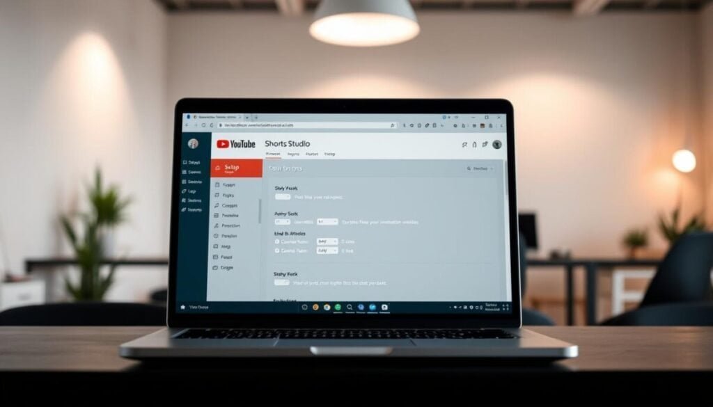 A well-lit, high-resolution photograph of a laptop screen displaying the YouTube Studio interface, with the Shorts monetization module prominently featured. The module should have clear, intuitive controls and settings, showcasing the setup process in a step-by-step manner. The background should be a clean, minimalist office environment, with subtle hints of productivity and professionalism. The lighting should be natural and soft, creating a warm, inviting atmosphere. The overall composition should be balanced, drawing the viewer's attention to the key elements of the Shorts monetization setup. A well-lit, high-resolution photograph of a laptop screen displaying the YouTube Studio interface, with the Shorts monetization module prominently featured. The module should have clear, intuitive controls and settings, showcasing the setup process in a step-by-step manner. The background should be a clean, minimalist office environment, with subtle hints of productivity and professionalism. The lighting should be natural and soft, creating a warm, inviting atmosphere. The overall composition should be balanced, drawing the viewer's attention to the key elements of the Shorts monetization setup.