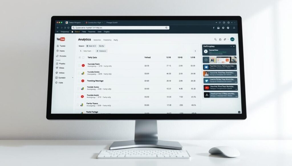 A well-lit, high-resolution shot of a computer screen showing a detailed process for verifying YouTube analytics data. The display should appear modern and sleek, with a clean, minimalist interface and intuitive controls. The background should be a soft, neutral tone that complements the on-screen elements. The overall composition should convey a sense of professionalism and clarity, guiding the viewer through the verification process step-by-step. Crisp, high-quality photographic details with accurate, hyper-realistic rendering.