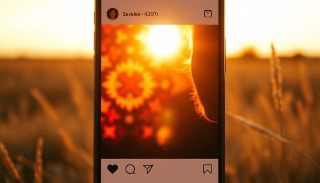 A beautifully designed Instagram story frame, shot with a cinematic 50mm lens, bathed in warm, golden hour lighting. The frame features an engaging, eye-catching visual, such as a colorful abstract pattern or a striking portrait. The story has a polished, professional aesthetic, with a minimalist layout that allows the visuals to take center stage. The mood is captivating, drawing the viewer in and making them eager to watch the story, even on mute. The overall composition is balanced and harmonious, showcasing the power of visuals to capture attention and convey a compelling narrative.