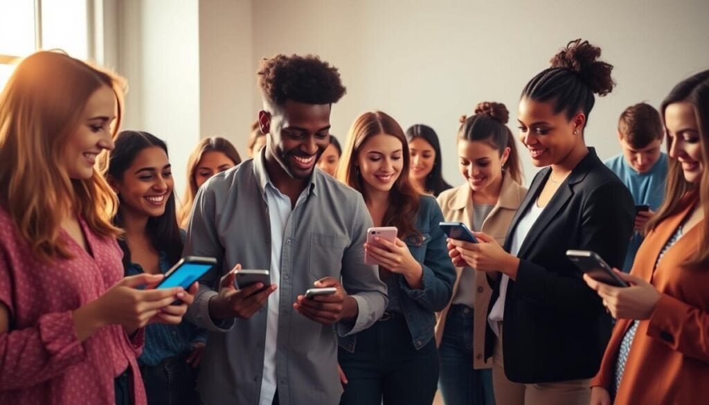 A vibrant, dynamic scene of collaborative Instagram Stories. A group of diverse, stylishly dressed social media influencers, each holding a smartphone, gathered in a modern, light-filled studio space. Warm, diffused lighting casts a soft, natural glow, highlighting the connections and interactions between the collaborators. In the foreground, two influencers are engaged in a lively discussion, their screens visible as they brainstorm ideas for a joint Story. In the middle ground, another pair is reviewing content, their expressions animated as they plan their next move. In the background, additional influencers work independently, tapping and swiping, their faces illuminated by the glow of their devices. An atmosphere of creative energy, camaraderie, and a shared mission to reach new audiences through authentic, engaging Instagram Stories. A vibrant, dynamic scene of collaborative Instagram Stories. A group of diverse, stylishly dressed social media influencers, each holding a smartphone, gathered in a modern, light-filled studio space. Warm, diffused lighting casts a soft, natural glow, highlighting the connections and interactions between the collaborators. In the foreground, two influencers are engaged in a lively discussion, their screens visible as they brainstorm ideas for a joint Story. In the middle ground, another pair is reviewing content, their expressions animated as they plan their next move. In the background, additional influencers work independently, tapping and swiping, their faces illuminated by the glow of their devices. An atmosphere of creative energy, camaraderie, and a shared mission to reach new audiences through authentic, engaging Instagram Stories.