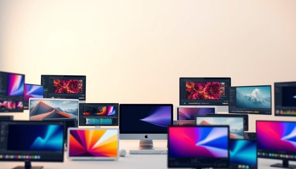 A vibrant collage of video editing tools, showcased against a clean, minimalist backdrop. In the foreground, a diverse array of digital interfaces, each representing a unique video editing capability - from color grading to motion graphics, seamlessly integrated. The middle ground features a range of sleek, modern devices, hinting at the versatility of these tools across different platforms and devices. In the background, a subtle gradient of soft, muted tones creates a sense of depth and sophistication, evoking the professional-grade nature of the featured technology. Crisp lighting and a shallow depth of field draw the viewer's attention to the core elements, highlighting the power and precision of these AI-powered video editing solutions.