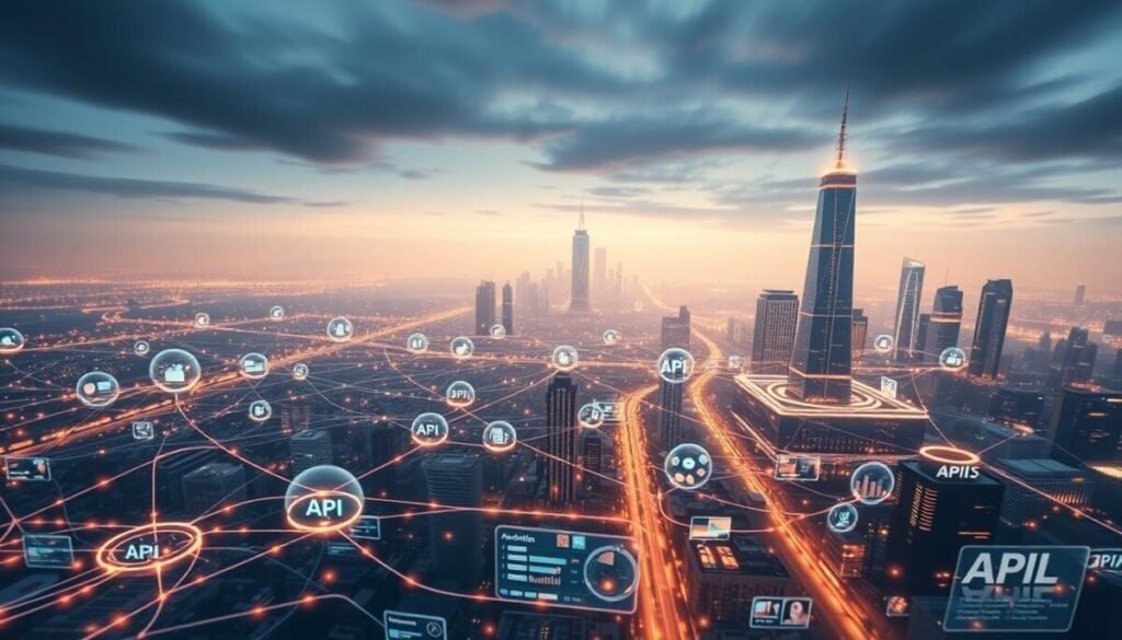 An expansive aerial view of a sleek, modern API management platform. In the foreground, a vast network of interconnected APIs and microservices, visualized as glowing data streams and pulsing connections. The middle ground features a series of intuitive dashboards and analytics tools, showcasing real-time insights and performance metrics. In the background, a towering cityscape of skyscrapers and gleaming technology hubs, symbolizing the scalability and enterprise-grade capabilities of the platform. Soft, diffused lighting casts a sophisticated, futuristic glow over the entire scene, conveying a sense of power, control, and seamless API integration. An expansive aerial view of a sleek, modern API management platform. In the foreground, a vast network of interconnected APIs and microservices, visualized as glowing data streams and pulsing connections. The middle ground features a series of intuitive dashboards and analytics tools, showcasing real-time insights and performance metrics. In the background, a towering cityscape of skyscrapers and gleaming technology hubs, symbolizing the scalability and enterprise-grade capabilities of the platform. Soft, diffused lighting casts a sophisticated, futuristic glow over the entire scene, conveying a sense of power, control, and seamless API integration.