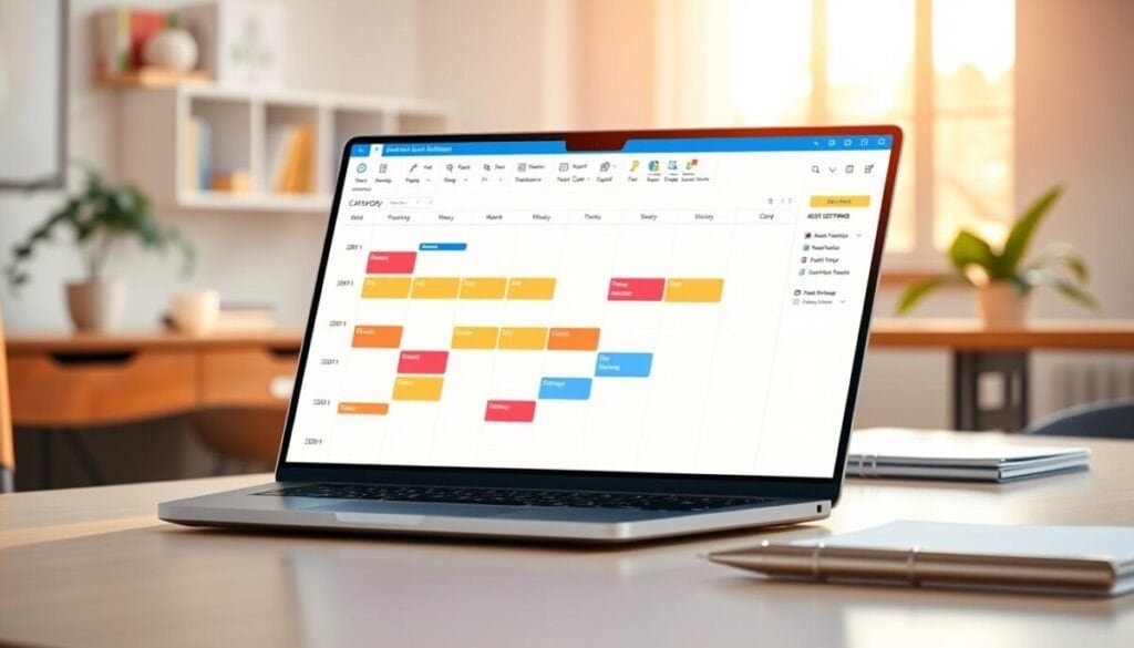 A vibrant and focused digital illustration of a Microsoft Outlook calendar interface displayed on a sleek laptop screen. In the foreground, the calendar view shows blocked time slots highlighted with color-coded categories, showcasing busy and free periods. The middle ground features a comfortable office workspace with a modern desk, a notepad, and a stylish pen, suggesting a professional atmosphere. The background includes a softly blurred view of a window with natural light streaming in, creating an inviting and productive mood. The lighting is warm, accentuating the calendar's details while maintaining a clean and organized look. The angle captures a slight side view of the laptop, emphasizing ease of use in managing availability and privacy settings. A vibrant and focused digital illustration of a Microsoft Outlook calendar interface displayed on a sleek laptop screen. In the foreground, the calendar view shows blocked time slots highlighted with color-coded categories, showcasing busy and free periods. The middle ground features a comfortable office workspace with a modern desk, a notepad, and a stylish pen, suggesting a professional atmosphere. The background includes a softly blurred view of a window with natural light streaming in, creating an inviting and productive mood. The lighting is warm, accentuating the calendar's details while maintaining a clean and organized look. The angle captures a slight side view of the laptop, emphasizing ease of use in managing availability and privacy settings.