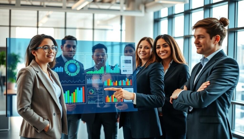 A visually striking representation of "data accuracy" featuring a diverse group of professionals gathered around a large, sleek digital display. In the foreground, a man and a woman in smart business attire point at colorful graphs and metrics, their expressions reflecting focused determination. In the middle ground, various charts and data visualizations pop with vivid colors like blue, green, and orange, symbolizing clarity and precision. The background is an open modern office space with large windows, allowing natural light to illuminate the scene, creating a bright and optimistic atmosphere. Capture the image from a slightly elevated angle to give depth, emphasizing the teamwork involved in achieving accurate data tracking. Aim for a professional and collaborative mood, encouraging the viewer to appreciate the importance of accuracy in analytics. A visually striking representation of "data accuracy" featuring a diverse group of professionals gathered around a large, sleek digital display. In the foreground, a man and a woman in smart business attire point at colorful graphs and metrics, their expressions reflecting focused determination. In the middle ground, various charts and data visualizations pop with vivid colors like blue, green, and orange, symbolizing clarity and precision. The background is an open modern office space with large windows, allowing natural light to illuminate the scene, creating a bright and optimistic atmosphere. Capture the image from a slightly elevated angle to give depth, emphasizing the teamwork involved in achieving accurate data tracking. Aim for a professional and collaborative mood, encouraging the viewer to appreciate the importance of accuracy in analytics.