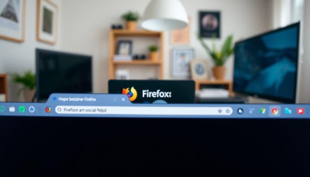 A close-up view of a computer screen showcasing Firefox container tabs, each colored distinctly to represent different categories such as work, personal, and social media. The foreground features the vibrant tabs, with the work tab in blue, personal in green, and social media in orange. In the middle, a focused area displays the Firefox browser interface, highlighting the sleek design and functionality of the container feature, with a blurred background of a cozy home office setting. Soft, natural lighting illuminates the scene, creating a warm and organized atmosphere. The camera angle captures the tabs from a slight above angle, emphasizing their separation and organization, while imparting a sense of digital clarity and efficiency. A close-up view of a computer screen showcasing Firefox container tabs, each colored distinctly to represent different categories such as work, personal, and social media. The foreground features the vibrant tabs, with the work tab in blue, personal in green, and social media in orange. In the middle, a focused area displays the Firefox browser interface, highlighting the sleek design and functionality of the container feature, with a blurred background of a cozy home office setting. Soft, natural lighting illuminates the scene, creating a warm and organized atmosphere. The camera angle captures the tabs from a slight above angle, emphasizing their separation and organization, while imparting a sense of digital clarity and efficiency.