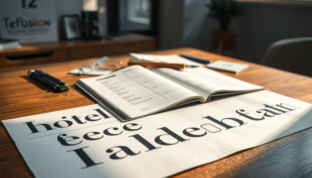 A meticulously arranged type scale displayed on a polished wooden desk, with typography samples laid out in descending order of size. The foreground features a close-up of elegant serif and sans-serif fonts, each sample crisply printed on textured paper, illuminated by soft, natural light coming through a nearby window, casting gentle shadows. The middle layer showcases a sophisticated typography book partially open, with well-organized grids and annotations, surrounded by design tools like a ruler and typography guides. In the background, a blurred modern workspace with a clean, minimalist aesthetic hints at a creative environment. The atmosphere is calm and inspiring, inviting designers to explore the nuances of scaling typography effectively. A meticulously arranged type scale displayed on a polished wooden desk, with typography samples laid out in descending order of size. The foreground features a close-up of elegant serif and sans-serif fonts, each sample crisply printed on textured paper, illuminated by soft, natural light coming through a nearby window, casting gentle shadows. The middle layer showcases a sophisticated typography book partially open, with well-organized grids and annotations, surrounded by design tools like a ruler and typography guides. In the background, a blurred modern workspace with a clean, minimalist aesthetic hints at a creative environment. The atmosphere is calm and inspiring, inviting designers to explore the nuances of scaling typography effectively.
