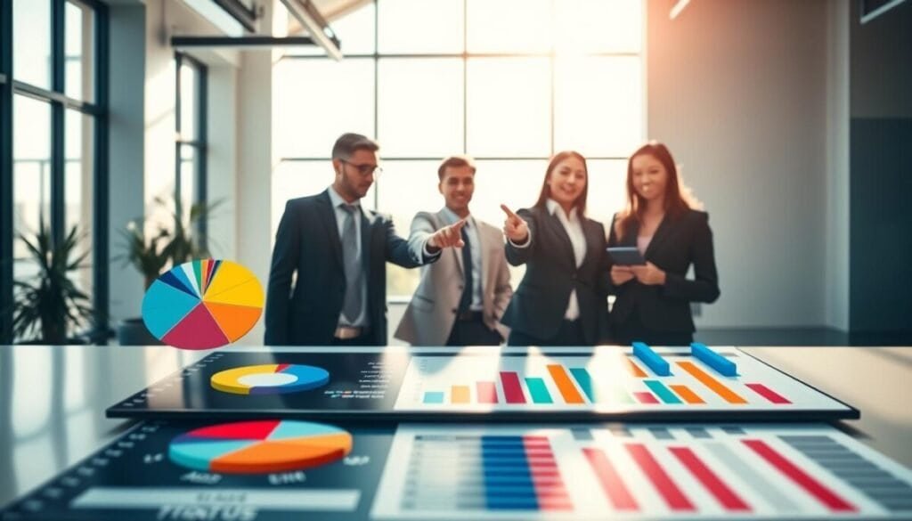 A visually striking, professional image illustrating list segmentation in email marketing. The foreground features distinct segments of an email list presented as colorful, organized pie charts and bar graphs on a sleek digital interface. In the middle, a diverse group of three professionals dressed in business attire are engaged in an animated discussion, pointing at the data. The background depicts a bright, modern office environment with large windows allowing sunlight to flood the space, creating a warm and inviting atmosphere. Soft shadows add depth, while the focal point is sharpened to highlight the segments. A sense of collaboration and innovation permeates the scene, capturing the essence of strategies to boost email marketing revenue. A visually striking, professional image illustrating list segmentation in email marketing. The foreground features distinct segments of an email list presented as colorful, organized pie charts and bar graphs on a sleek digital interface. In the middle, a diverse group of three professionals dressed in business attire are engaged in an animated discussion, pointing at the data. The background depicts a bright, modern office environment with large windows allowing sunlight to flood the space, creating a warm and inviting atmosphere. Soft shadows add depth, while the focal point is sharpened to highlight the segments. A sense of collaboration and innovation permeates the scene, capturing the essence of strategies to boost email marketing revenue.