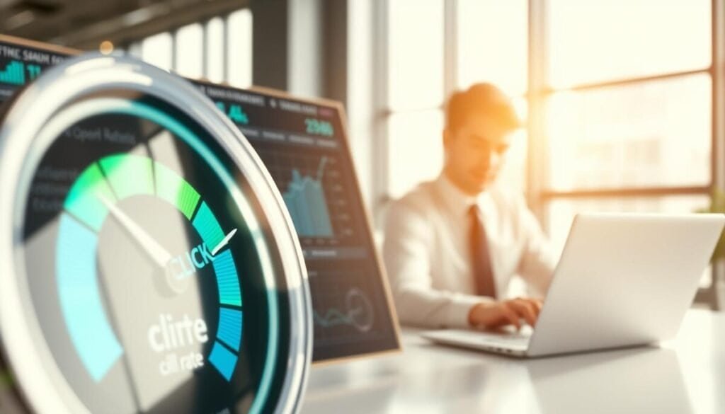 A visually striking representation of "click rate" in a professional setting. In the foreground, an animated gauge or dial displaying an increasing percentage, symbolizing click rate metrics, with vibrant green and blue colors. The middle ground features a sleek computer interface with graphs and icons related to email marketing analytics, such as open rates and engagement statistics. In the background, a modern office space appears, softly blurred, with a professional individual in smart business attire analyzing data on a laptop. Soft, natural lighting filters through large windows, creating a focused yet inviting atmosphere. The overall mood is optimistic and forward-looking, encapsulating the essence of data-driven success in email marketing. A visually striking representation of "click rate" in a professional setting. In the foreground, an animated gauge or dial displaying an increasing percentage, symbolizing click rate metrics, with vibrant green and blue colors. The middle ground features a sleek computer interface with graphs and icons related to email marketing analytics, such as open rates and engagement statistics. In the background, a modern office space appears, softly blurred, with a professional individual in smart business attire analyzing data on a laptop. Soft, natural lighting filters through large windows, creating a focused yet inviting atmosphere. The overall mood is optimistic and forward-looking, encapsulating the essence of data-driven success in email marketing.