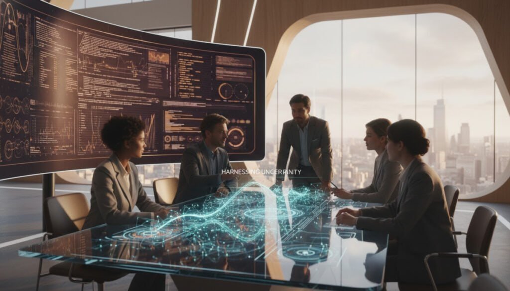 A dynamic representation of "expected improvement in artificial intelligence," showcasing a futuristic workspace. In the foreground, a diverse group of professionals in smart business attire collaborates over holographic interfaces displaying AI models and optimization graphs that shimmer with vibrant hues of blue and green. The middle ground transitions into a large digital screen illustrating complex algorithms and data analytics. In the background, a sleek, modern office environment with glass walls reflects a city skyline, bathed in soft, natural light filtering through. The scene evokes a sense of innovation and optimism, with warm lighting creating an inviting and inspiring atmosphere. Ideal for conveying the concept of harnessing uncertainty in AI, emphasizing collaboration and forward-thinking solutions. A dynamic representation of "expected improvement in artificial intelligence," showcasing a futuristic workspace. In the foreground, a diverse group of professionals in smart business attire collaborates over holographic interfaces displaying AI models and optimization graphs that shimmer with vibrant hues of blue and green. The middle ground transitions into a large digital screen illustrating complex algorithms and data analytics. In the background, a sleek, modern office environment with glass walls reflects a city skyline, bathed in soft, natural light filtering through. The scene evokes a sense of innovation and optimism, with warm lighting creating an inviting and inspiring atmosphere. Ideal for conveying the concept of harnessing uncertainty in AI, emphasizing collaboration and forward-thinking solutions.