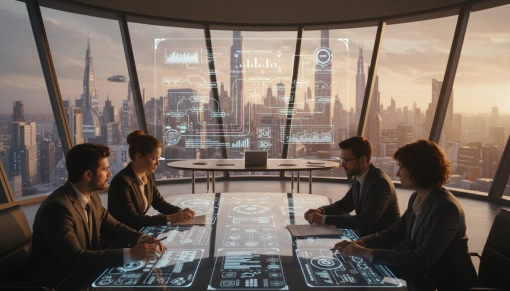 A futuristic office environment with a focus on cloud cost optimization strategies. In the foreground, a diverse team of professionals in business attire analyzes data on digital screens, showcasing graphs and analytics related to storage and data costs. The middle ground features a large, sleek table filled with documents and a laptop, while an interactive whiteboard displays colorful diagrams of cost-saving strategies. In the background, large windows offer a panoramic view of a city skyline, illuminated by soft, natural light. The atmosphere is focused and collaborative, infused with a sense of urgency and innovation. Camera angle is slightly elevated, capturing both the action and the high-tech ambiance, with warm lighting enhancing the productive mood. A futuristic office environment with a focus on cloud cost optimization strategies. In the foreground, a diverse team of professionals in business attire analyzes data on digital screens, showcasing graphs and analytics related to storage and data costs. The middle ground features a large, sleek table filled with documents and a laptop, while an interactive whiteboard displays colorful diagrams of cost-saving strategies. In the background, large windows offer a panoramic view of a city skyline, illuminated by soft, natural light. The atmosphere is focused and collaborative, infused with a sense of urgency and innovation. Camera angle is slightly elevated, capturing both the action and the high-tech ambiance, with warm lighting enhancing the productive mood.