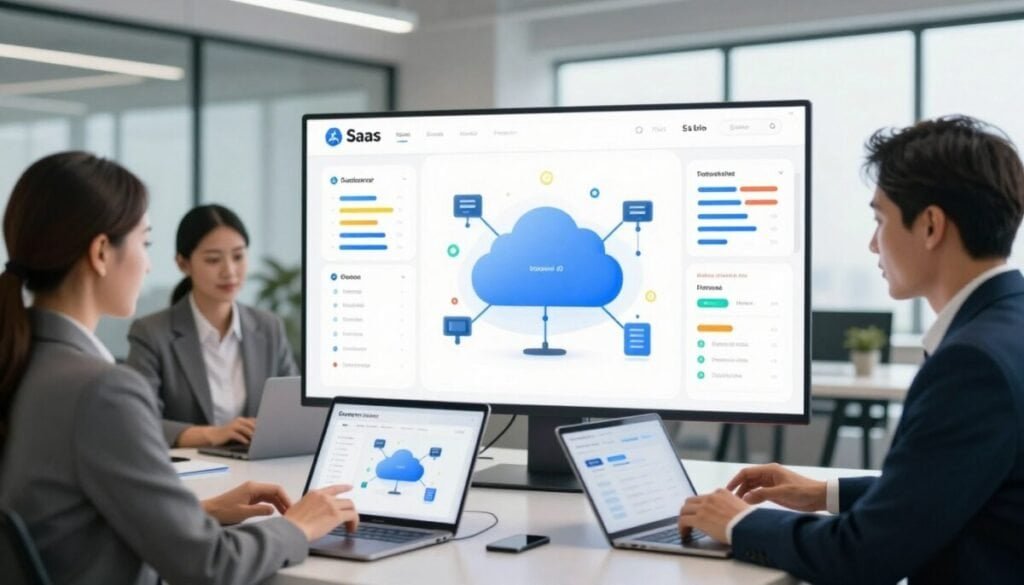 A sleek and modern digital adoption platform interface, showcasing vibrant, user-friendly dashboards filled with colorful graphs, metrics, and user engagement statistics. In the foreground, a diverse group of three professionals—two women and one man—dressed in smart business attire are interacting with tablets and laptops, demonstrating a seamless onboarding process. The middle ground features an abstract representation of cloud-based technology with connected devices, symbolizing integration and accessibility. In the background, a sleek office space with large windows allows natural light to flood in, creating a bright, optimistic atmosphere. The mood is dynamic and forward-thinking, emphasizing innovation and collaboration in SaaS product adoption. Use soft, diffused lighting to enhance the modern aesthetic, with a shallow depth of field to focus on the professionals engaged in this digital experience. A sleek and modern digital adoption platform interface, showcasing vibrant, user-friendly dashboards filled with colorful graphs, metrics, and user engagement statistics. In the foreground, a diverse group of three professionals—two women and one man—dressed in smart business attire are interacting with tablets and laptops, demonstrating a seamless onboarding process. The middle ground features an abstract representation of cloud-based technology with connected devices, symbolizing integration and accessibility. In the background, a sleek office space with large windows allows natural light to flood in, creating a bright, optimistic atmosphere. The mood is dynamic and forward-thinking, emphasizing innovation and collaboration in SaaS product adoption. Use soft, diffused lighting to enhance the modern aesthetic, with a shallow depth of field to focus on the professionals engaged in this digital experience.