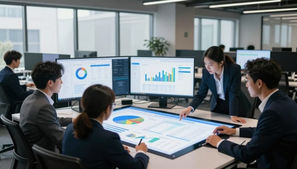 A sleek and modern office environment filled with digital screens displaying graphs and metrics related to affiliate marketing. In the foreground, a diverse group of professionals in smart business attire, collaborating over a large digital table showcasing multi-channel marketing data. The middle ground features sophisticated software interfaces on the screens, illustrating analytics, campaigns, and conversion tracking. The background captures a stylish, high-tech workspace with large windows, allowing natural light to flood in, creating an innovative and productive atmosphere. The scene conveys a sense of teamwork and advanced technology, ideal for showcasing enterprise affiliate tracking. Use soft, focused lighting at a slight angle to emphasize the dynamic interaction among the professionals, enhancing the atmosphere of collaboration and strategic planning. A sleek and modern office environment filled with digital screens displaying graphs and metrics related to affiliate marketing. In the foreground, a diverse group of professionals in smart business attire, collaborating over a large digital table showcasing multi-channel marketing data. The middle ground features sophisticated software interfaces on the screens, illustrating analytics, campaigns, and conversion tracking. The background captures a stylish, high-tech workspace with large windows, allowing natural light to flood in, creating an innovative and productive atmosphere. The scene conveys a sense of teamwork and advanced technology, ideal for showcasing enterprise affiliate tracking. Use soft, focused lighting at a slight angle to emphasize the dynamic interaction among the professionals, enhancing the atmosphere of collaboration and strategic planning.