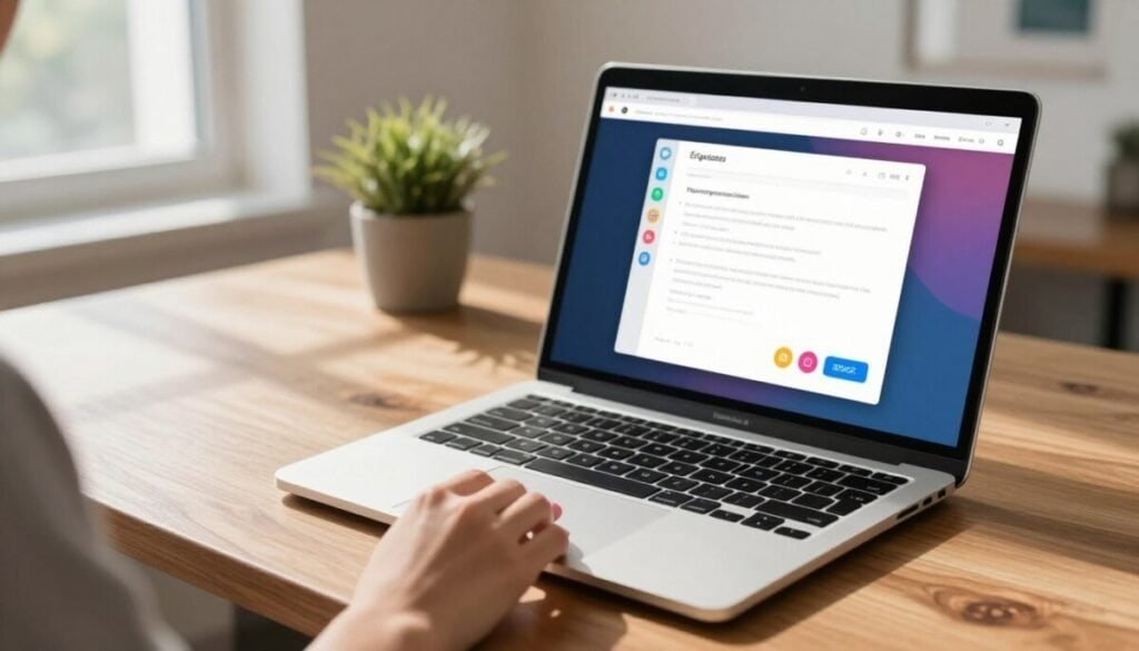 A sleek and modern workspace featuring a MacBook on a polished wooden desk, displaying an elegant digital signature interface. In the foreground, a hand of a professional individual with neatly trimmed nails hovers over the touchpad, poised to sign. The middle ground showcases the illuminated screen of the laptop showing a user-friendly eSignature application, complete with vibrant icons and a clear document ready for signing. Soft, natural sunlight streams in from a window, casting gentle shadows, creating a warm and inviting atmosphere. The background includes minimalist decor, like a potted plant and framed artwork, enhancing the professional yet relaxed mood suitable for quick signing tasks. A sleek and modern workspace featuring a MacBook on a polished wooden desk, displaying an elegant digital signature interface. In the foreground, a hand of a professional individual with neatly trimmed nails hovers over the touchpad, poised to sign. The middle ground showcases the illuminated screen of the laptop showing a user-friendly eSignature application, complete with vibrant icons and a clear document ready for signing. Soft, natural sunlight streams in from a window, casting gentle shadows, creating a warm and inviting atmosphere. The background includes minimalist decor, like a potted plant and framed artwork, enhancing the professional yet relaxed mood suitable for quick signing tasks.