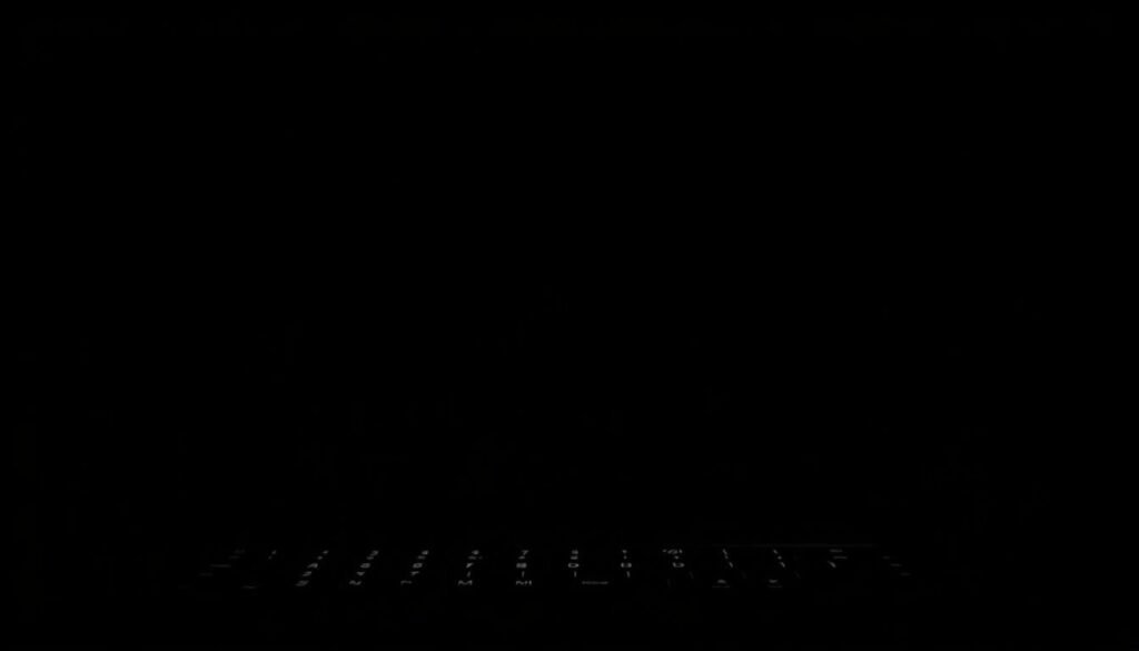 A dark, ominous black screen, symbolizing a display error, fills the foreground with deep, solid black tones, evoking a sense of frustration and mystery. Subtle reflections of low light shimmer on its surface, creating a gentle contrast that hints at technology. In the middle ground, a faint outline of a modern Chromebook keyboard is dimly visible, suggesting a high-tech environment and allowing the viewer to connect to its purpose. The background remains solid black, enhancing the focus on the screen and keyboard. The overall mood is serious and contemplative, embodying the troubleshooting theme. The scene is lit with a soft, diffused light, capturing the essence of a digital glitch without any distractions or additional elements, ensuring a clean and professional look. A dark, ominous black screen, symbolizing a display error, fills the foreground with deep, solid black tones, evoking a sense of frustration and mystery. Subtle reflections of low light shimmer on its surface, creating a gentle contrast that hints at technology. In the middle ground, a faint outline of a modern Chromebook keyboard is dimly visible, suggesting a high-tech environment and allowing the viewer to connect to its purpose. The background remains solid black, enhancing the focus on the screen and keyboard. The overall mood is serious and contemplative, embodying the troubleshooting theme. The scene is lit with a soft, diffused light, capturing the essence of a digital glitch without any distractions or additional elements, ensuring a clean and professional look.