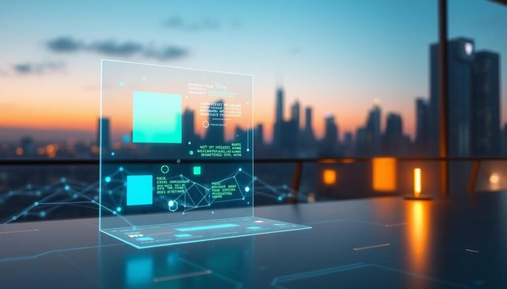 A digital visualization of "context window tokens" in a futuristic setting, emphasizing their role in AI communications. In the foreground, a sleek, transparent holographic interface displays glowing tokens representing data points and memory fragments, softly illuminated in bright blue and green hues. The middle ground features a conceptual representation of neural networks and algorithms, interconnected with luminous circuits weaving through the space. The background includes a stylized city skyline with high-tech architecture, casting a soft twilight glow, enhancing the atmosphere of advanced technology and innovation. The scene is captured with a moderate depth of field, focusing on the holographic interface, while warm ambient lighting creates an inviting yet sophisticated mood, highlighting the importance of context and memory in AI interactions. A digital visualization of "context window tokens" in a futuristic setting, emphasizing their role in AI communications. In the foreground, a sleek, transparent holographic interface displays glowing tokens representing data points and memory fragments, softly illuminated in bright blue and green hues. The middle ground features a conceptual representation of neural networks and algorithms, interconnected with luminous circuits weaving through the space. The background includes a stylized city skyline with high-tech architecture, casting a soft twilight glow, enhancing the atmosphere of advanced technology and innovation. The scene is captured with a moderate depth of field, focusing on the holographic interface, while warm ambient lighting creates an inviting yet sophisticated mood, highlighting the importance of context and memory in AI interactions.