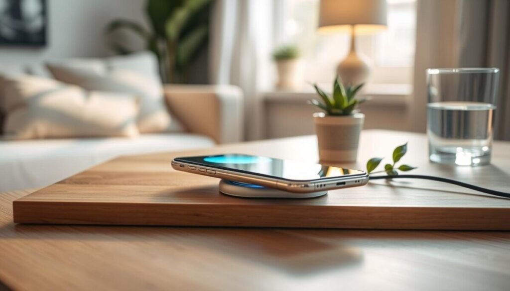 A modern smartphone placed on a sleek wooden table, with a small, stylish cooling pad beneath it. The phone emits a soft, blue glow from the screen, indicating it is in a safe cooling mode. Surrounding the phone, there are natural elements like a small potted plant and a glass of water, emphasizing a calming atmosphere. In the background, a softly lit room with warm, ambient lighting creates a cozy feel, while a window allows gentle sunlight to filter in. Use a macro lens perspective to highlight the details of the cooling pad and phone, ensuring clarity. The overall mood is soothing and reassuring, with a focus on safe device cooling methods. A modern smartphone placed on a sleek wooden table, with a small, stylish cooling pad beneath it. The phone emits a soft, blue glow from the screen, indicating it is in a safe cooling mode. Surrounding the phone, there are natural elements like a small potted plant and a glass of water, emphasizing a calming atmosphere. In the background, a softly lit room with warm, ambient lighting creates a cozy feel, while a window allows gentle sunlight to filter in. Use a macro lens perspective to highlight the details of the cooling pad and phone, ensuring clarity. The overall mood is soothing and reassuring, with a focus on safe device cooling methods.