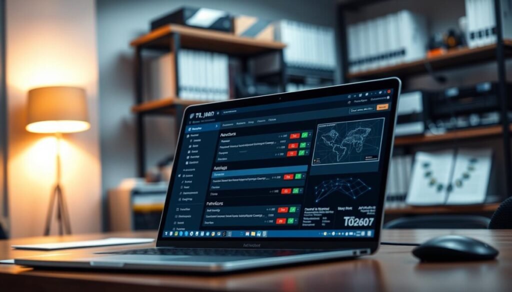 A professional office environment showcasing a computer workstation focused on network and firewall adjustments. In the foreground, a sleek laptop displays detailed network settings and firewall configurations on the screen with bright, contrasting colors emphasizing active indicators. In the middle, a soft glow of warm light illuminates the workspace, highlighting network diagrams and security protocols. The backdrop features blurred shelves filled with technical books and equipment related to cybersecurity, adding depth while keeping the focus on the screen. The scene conveys a mood of concentration and professionalism, with a shallow depth of field and soft focus on any non-essential elements. This image encapsulates the technical nature of network and firewall adjustments in a corporate setting. A professional office environment showcasing a computer workstation focused on network and firewall adjustments. In the foreground, a sleek laptop displays detailed network settings and firewall configurations on the screen with bright, contrasting colors emphasizing active indicators. In the middle, a soft glow of warm light illuminates the workspace, highlighting network diagrams and security protocols. The backdrop features blurred shelves filled with technical books and equipment related to cybersecurity, adding depth while keeping the focus on the screen. The scene conveys a mood of concentration and professionalism, with a shallow depth of field and soft focus on any non-essential elements. This image encapsulates the technical nature of network and firewall adjustments in a corporate setting.