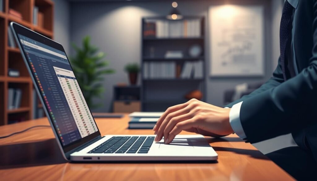 A vibrant illustration depicting a close-up scene focused on the Format Painter tool in Microsoft Excel. In the foreground, a computer desk with a modern laptop displaying an Excel spreadsheet, showcasing colorful conditional formatting highlights on the cells. The middle ground features hands of a professional individual, wearing smart business attire, gracefully using the Format Painter tool, with a visible cursor icon transforming styles from one cell to another. The background includes a dimly lit office setting with soft ambient lighting, a blurred bookshelf filled with resources, and a potted plant for a touch of greenery. The atmosphere is serious yet uplifting, reflecting the efficiency and productivity of the formatting process in a modern workspace. A vibrant illustration depicting a close-up scene focused on the Format Painter tool in Microsoft Excel. In the foreground, a computer desk with a modern laptop displaying an Excel spreadsheet, showcasing colorful conditional formatting highlights on the cells. The middle ground features hands of a professional individual, wearing smart business attire, gracefully using the Format Painter tool, with a visible cursor icon transforming styles from one cell to another. The background includes a dimly lit office setting with soft ambient lighting, a blurred bookshelf filled with resources, and a potted plant for a touch of greenery. The atmosphere is serious yet uplifting, reflecting the efficiency and productivity of the formatting process in a modern workspace.